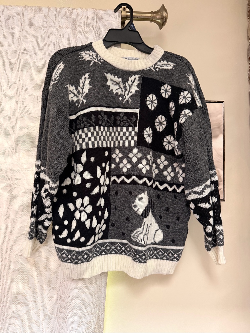 Vintage 90s Patchwork Scottie Dog Holiday Sweater M
